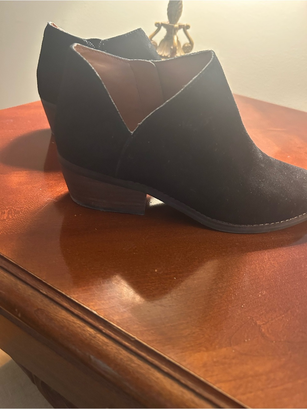 Lucky Brand Black Suede V-Cut Ankle Booties